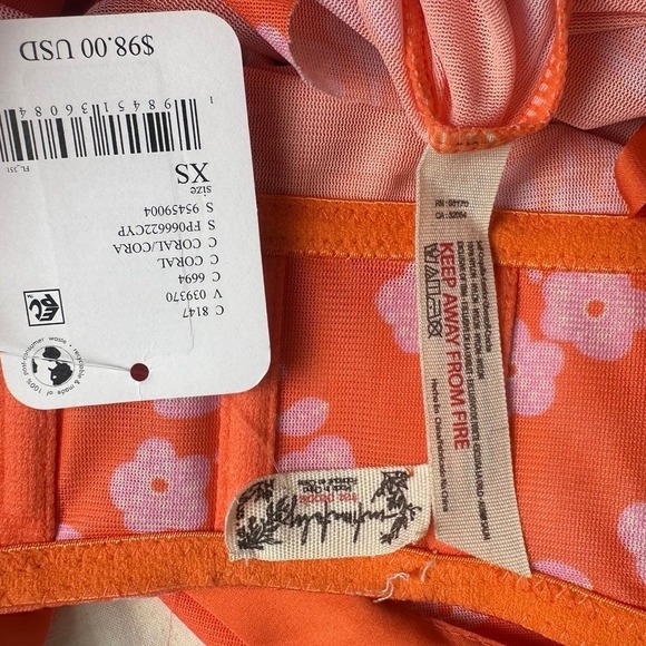 NWT Free People Printed Got Glam Slip Midi Dress XS Coral Orange Pink Floral - Picture 10 of 10